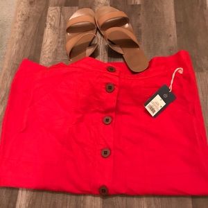 MWT midi red-orange skirt with buttons & pockets